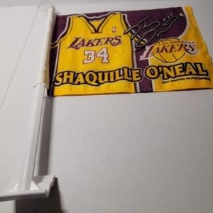 LOS ANGELES LAKERS THROWBACK ORIGINAL SHAQUILLE O'NEAL 2 SIDED QUALITY CAR FLAG